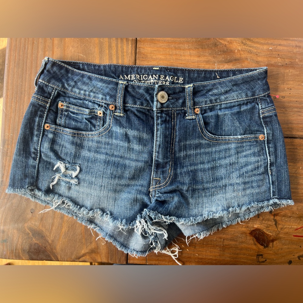 American Eagle Outfitters Dark Blue Distressed Denim Cutoff Shorts